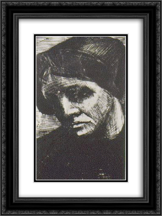 Woman's Head 18x24 Black Ornate Wood Framed Art Print Poster with Double Matting by Van Gogh, Vincent
