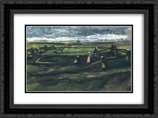 Women Mending Nets in the Dunes 24x18 Black Ornate Wood Framed Art Print Poster with Double Matting by Van Gogh, Vincent