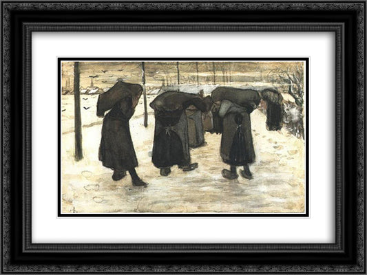 Women Miners 24x18 Black Ornate Wood Framed Art Print Poster with Double Matting by Van Gogh, Vincent