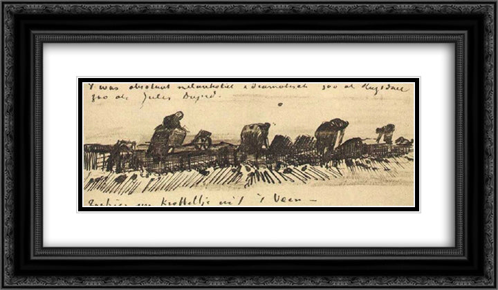 Women Working in the Peat 24x14 Black Ornate Wood Framed Art Print Poster with Double Matting by Van Gogh, Vincent
