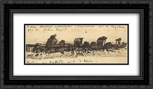 Women Working in the Peat 24x14 Black Ornate Wood Framed Art Print Poster with Double Matting by Van Gogh, Vincent