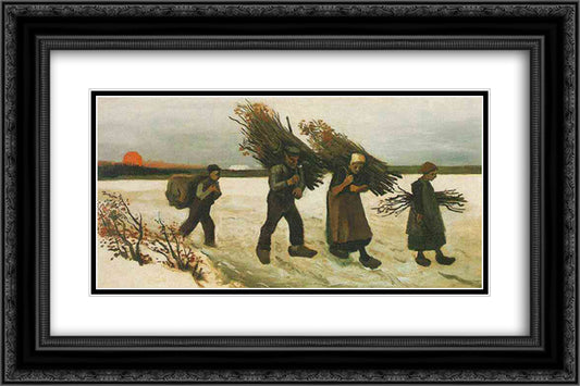 Wood Gatherers In The Snow 24x16 Black Ornate Wood Framed Art Print Poster with Double Matting by Van Gogh, Vincent