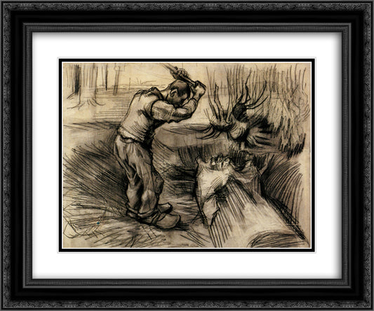 Woodcutter 24x20 Black Ornate Wood Framed Art Print Poster with Double Matting by Van Gogh, Vincent