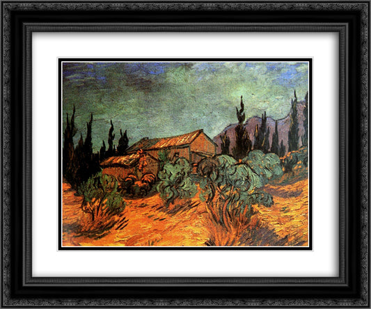 Wooden Sheds 24x20 Black Ornate Wood Framed Art Print Poster with Double Matting by Van Gogh, Vincent