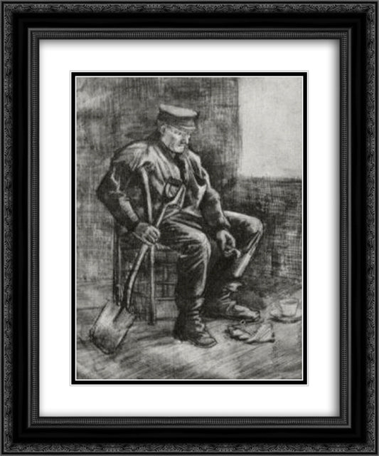 Workman with Spade, Sitting near the Window 20x24 Black Ornate Wood Framed Art Print Poster with Double Matting by Van Gogh, Vincent