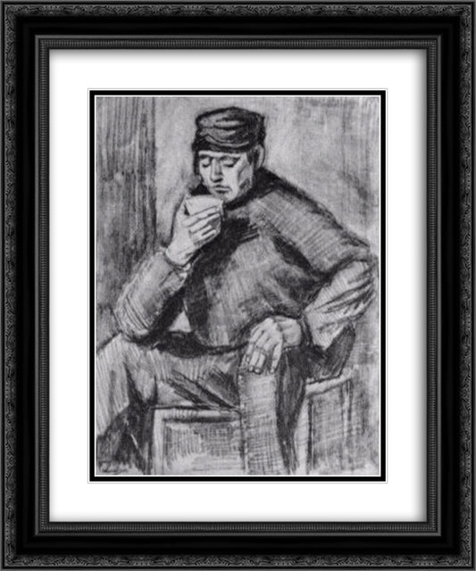 Young Man, Sitting with a Cup in his Hand, Half-Length 20x24 Black Ornate Wood Framed Art Print Poster with Double Matting by Van Gogh, Vincent