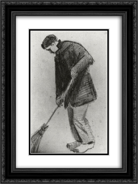 Young Man with a Broom 18x24 Black Ornate Wood Framed Art Print Poster with Double Matting by Van Gogh, Vincent
