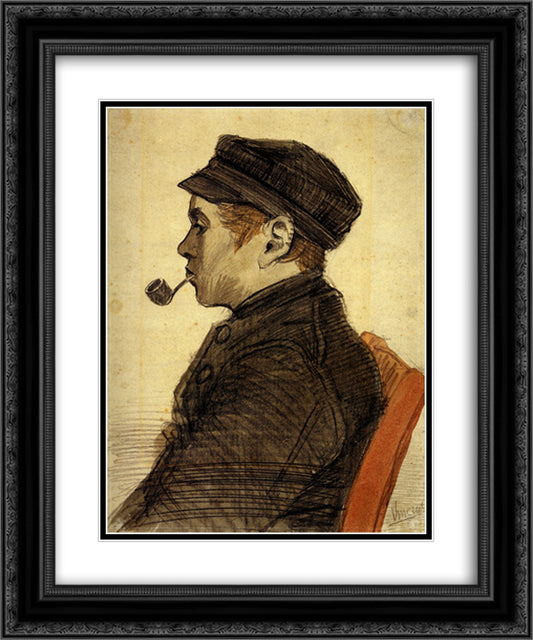 Young Man with a Pipe 20x24 Black Ornate Wood Framed Art Print Poster with Double Matting by Van Gogh, Vincent