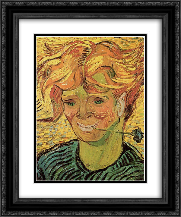 Young Man with Cornflower 20x24 Black Ornate Wood Framed Art Print Poster with Double Matting by Van Gogh, Vincent