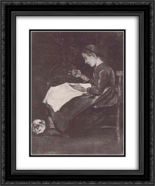 Young Woman Sewing 20x24 Black Ornate Wood Framed Art Print Poster with Double Matting by Van Gogh, Vincent