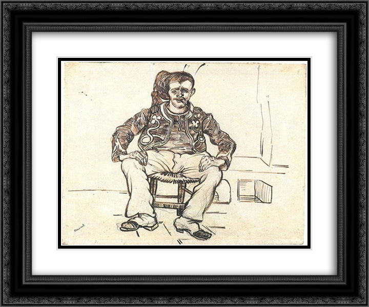 Zouave Sitting, Whole Figure 24x20 Black Ornate Wood Framed Art Print Poster with Double Matting by Van Gogh, Vincent