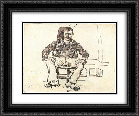 Zouave Sitting, Whole Figure 24x20 Black Ornate Wood Framed Art Print Poster with Double Matting by Van Gogh, Vincent