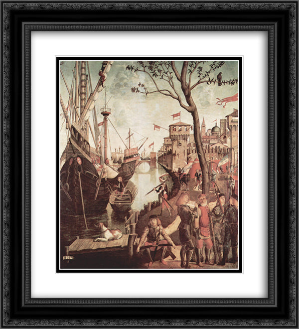 Arrival of St.Ursula during the Siege of Cologne 20x22 Black Ornate Wood Framed Art Print Poster with Double Matting by Carpaccio, Vittore