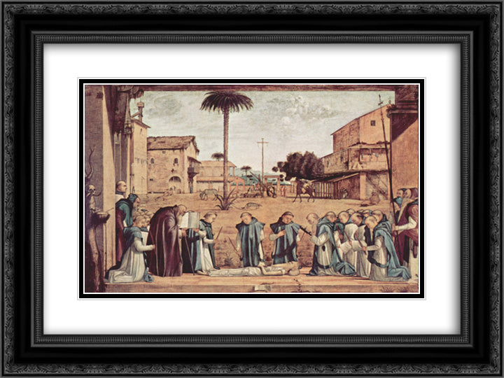 Burial of St. Jerome 24x18 Black Ornate Wood Framed Art Print Poster with Double Matting by Carpaccio, Vittore