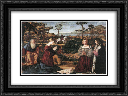 Holy Family with Two Donors 24x18 Black Ornate Wood Framed Art Print Poster with Double Matting by Carpaccio, Vittore