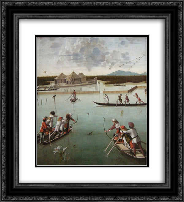 Hunting on the Lagoon 20x22 Black Ornate Wood Framed Art Print Poster with Double Matting by Carpaccio, Vittore