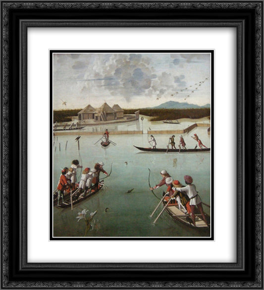 Hunting on the Lagoon 20x22 Black Ornate Wood Framed Art Print Poster with Double Matting by Carpaccio, Vittore