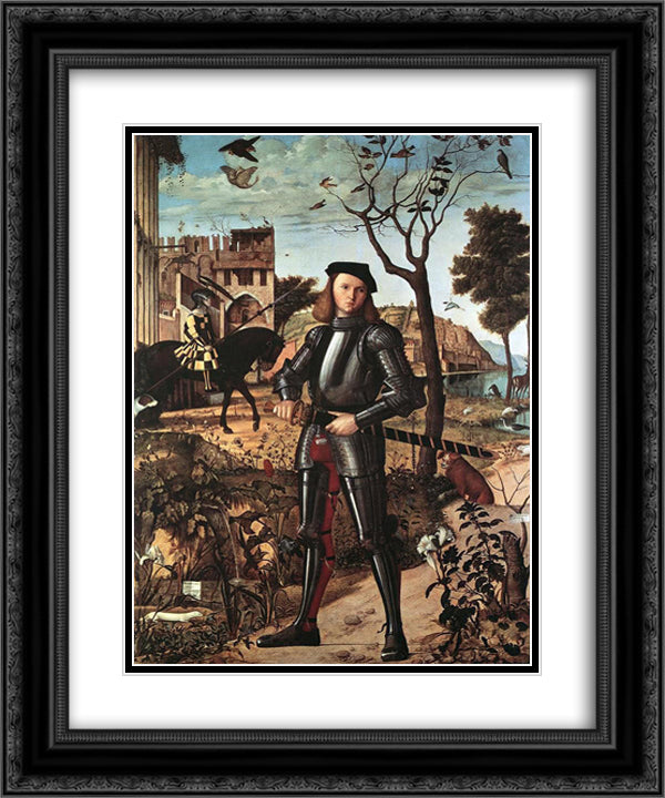 Portrait of a Knight 20x24 Black Ornate Wood Framed Art Print Poster with Double Matting by Carpaccio, Vittore