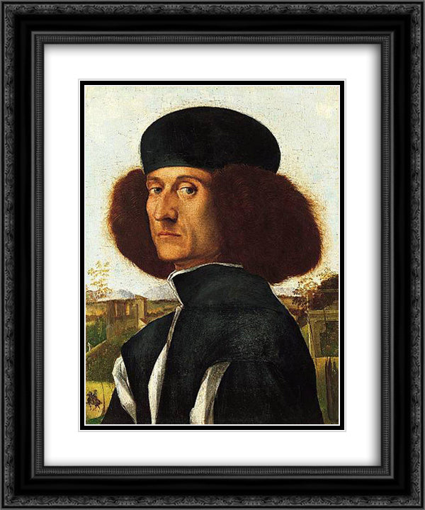 Portrait of a Venetian Nobleman 20x24 Black Ornate Wood Framed Art Print Poster with Double Matting by Carpaccio, Vittore