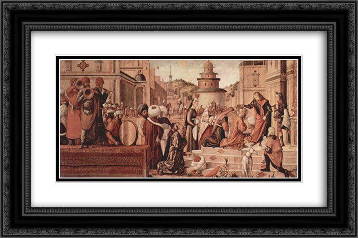 St. George Baptising the Gentile 24x16 Black Ornate Wood Framed Art Print Poster with Double Matting by Carpaccio, Vittore