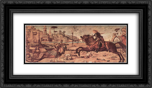 St. George Killing the Dragon 24x14 Black Ornate Wood Framed Art Print Poster with Double Matting by Carpaccio, Vittore