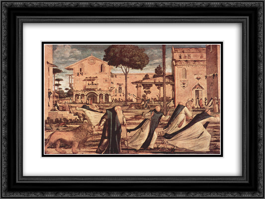 St. Jerome and Lion in the Monastery 24x18 Black Ornate Wood Framed Art Print Poster with Double Matting by Carpaccio, Vittore