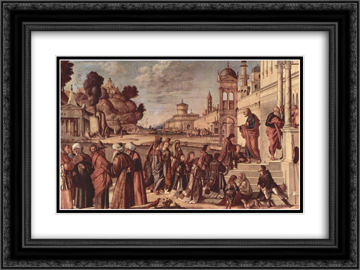 St. Stephen is Consecrated Deacon 24x18 Black Ornate Wood Framed Art Print Poster with Double Matting by Carpaccio, Vittore