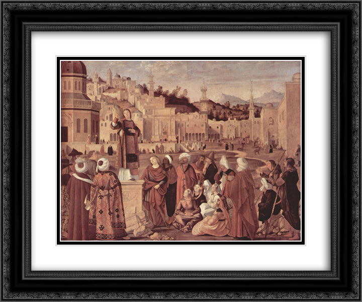 St. Stephen Preaching 24x20 Black Ornate Wood Framed Art Print Poster with Double Matting by Carpaccio, Vittore