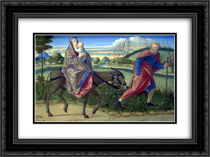 The Flight into Egypt 24x18 Black Ornate Wood Framed Art Print Poster with Double Matting by Carpaccio, Vittore