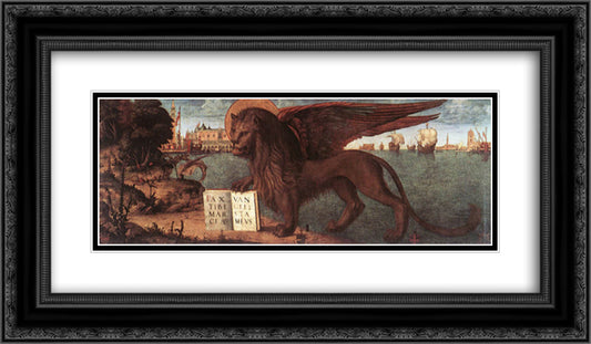 The Lion of St. Mark 24x14 Black Ornate Wood Framed Art Print Poster with Double Matting by Carpaccio, Vittore