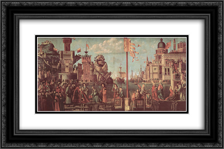 The Meeting of Etherius and Ursula and the Departure of the Pilgrims 24x16 Black Ornate Wood Framed Art Print Poster with Double Matting by Carpaccio, Vittore