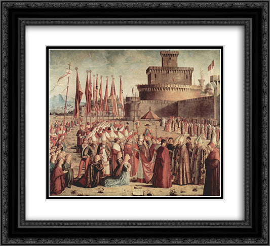 The Pilgrims Meet Pope Cyriac before the Walls of Rome 22x20 Black Ornate Wood Framed Art Print Poster with Double Matting by Carpaccio, Vittore