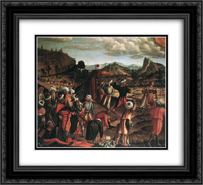 The Stoning of St. Stephen 22x20 Black Ornate Wood Framed Art Print Poster with Double Matting by Carpaccio, Vittore