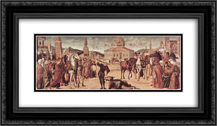 The Triumph of St. George 24x14 Black Ornate Wood Framed Art Print Poster with Double Matting by Carpaccio, Vittore