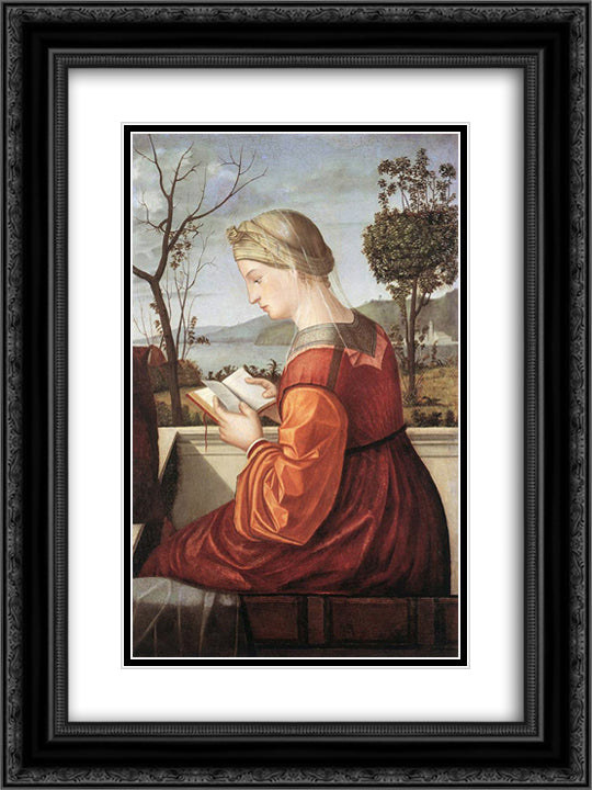 The Virgin Reading 18x24 Black Ornate Wood Framed Art Print Poster with Double Matting by Carpaccio, Vittore