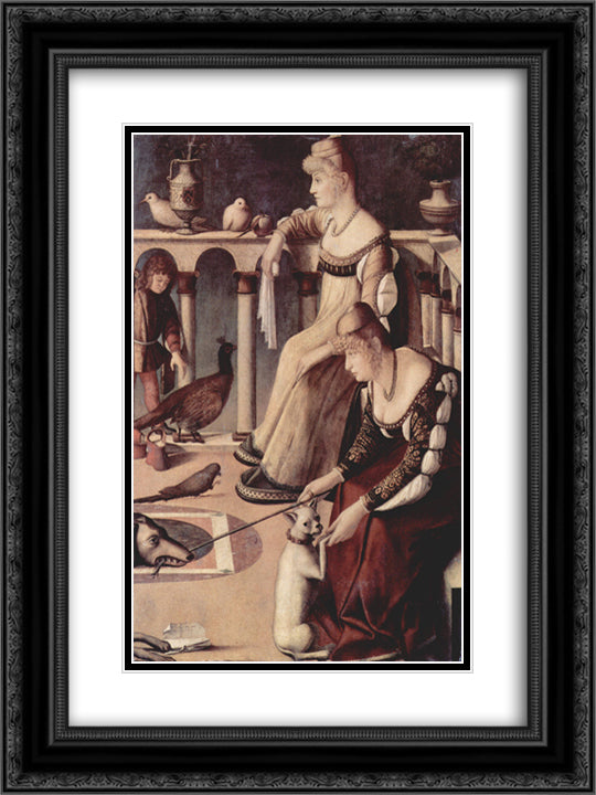 Two Venetian Ladies 18x24 Black Ornate Wood Framed Art Print Poster with Double Matting by Carpaccio, Vittore