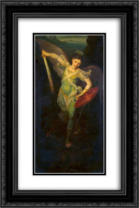 Archangel Michael 16x24 Black Ornate Wood Framed Art Print Poster with Double Matting by Borovikovsky, Vladimir