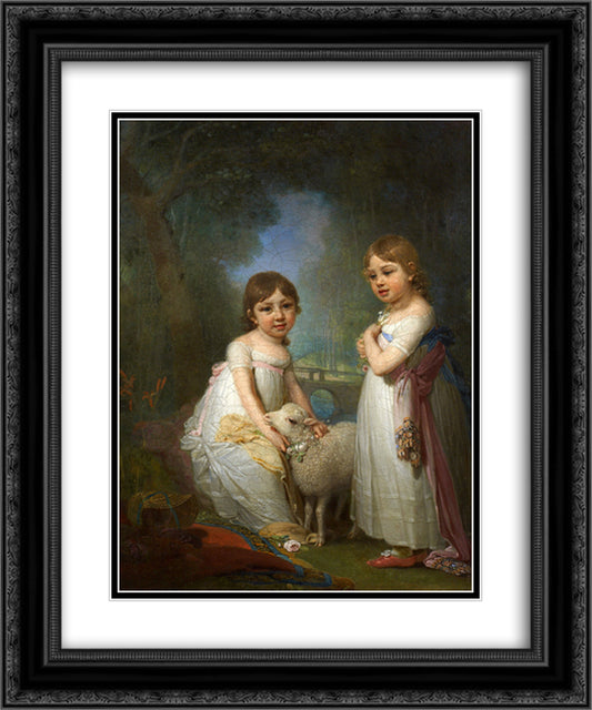 Children with a Lamb 20x24 Black Ornate Wood Framed Art Print Poster with Double Matting by Borovikovsky, Vladimir