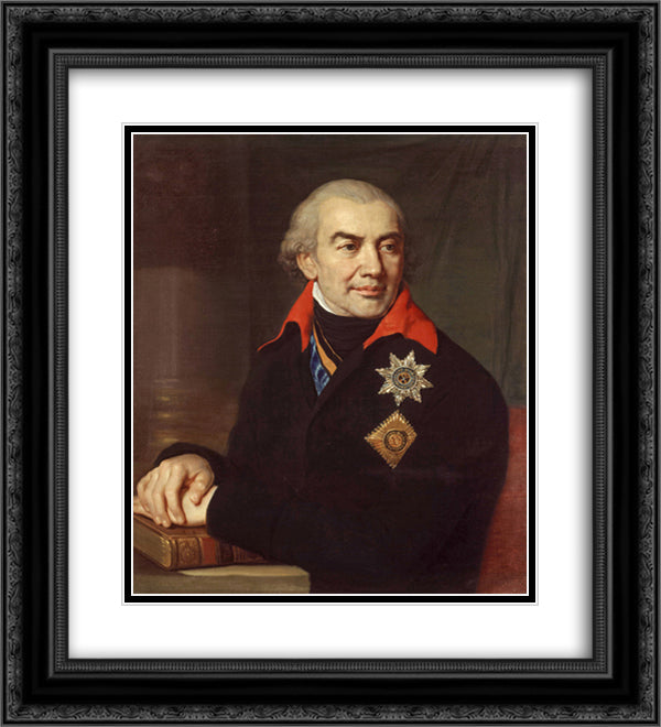 Portrait G.S. Volokonsky 20x22 Black Ornate Wood Framed Art Print Poster with Double Matting by Borovikovsky, Vladimir