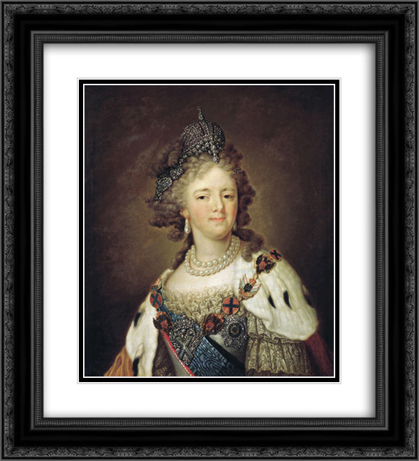 Portrait of Empress Maria Fyodorovna 20x22 Black Ornate Wood Framed Art Print Poster with Double Matting by Borovikovsky, Vladimir