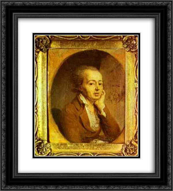 Portrait of the Artist Dmitry Levitzky 20x22 Black Ornate Wood Framed Art Print Poster with Double Matting by Borovikovsky, Vladimir