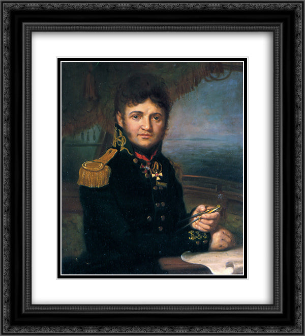 Portrait of Yuri F. Lisyansky 20x22 Black Ornate Wood Framed Art Print Poster with Double Matting by Borovikovsky, Vladimir