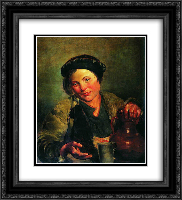A boy selling brew 20x22 Black Ornate Wood Framed Art Print Poster with Double Matting by Makovsky, Vladimir
