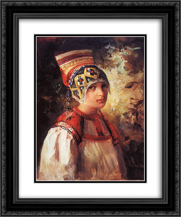 A peasant 20x24 Black Ornate Wood Framed Art Print Poster with Double Matting by Makovsky, Vladimir