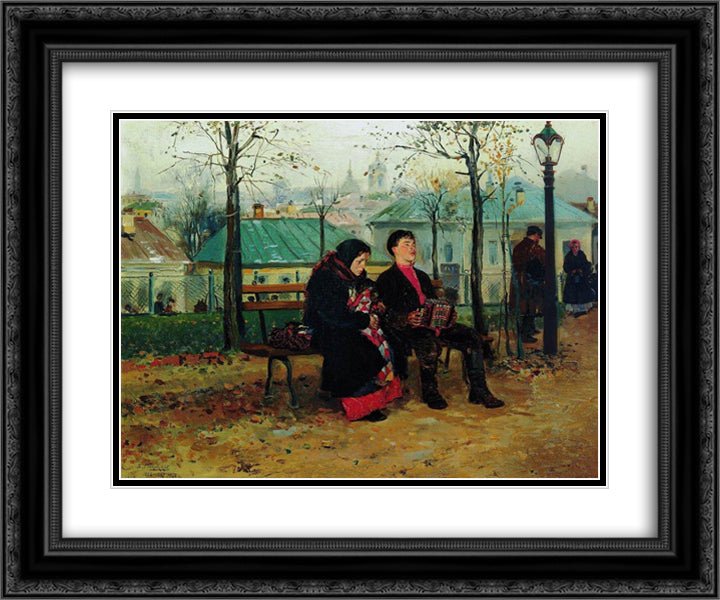 At the Boulevard 24x20 Black Ornate Wood Framed Art Print Poster with Double Matting by Makovsky, Vladimir
