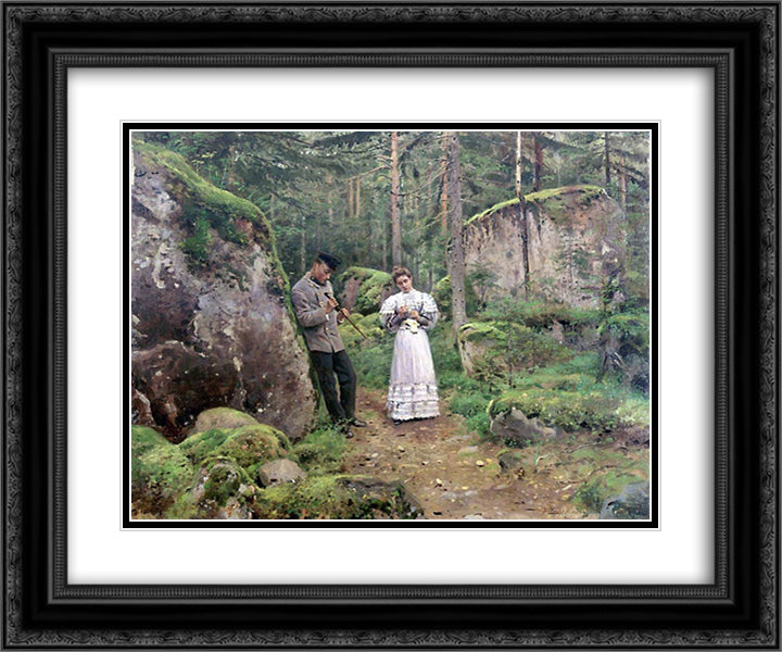Before explaining (Date) 24x20 Black Ornate Wood Framed Art Print Poster with Double Matting by Makovsky, Vladimir