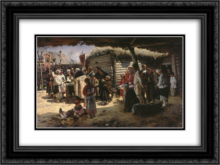 Easter Mass 24x18 Black Ornate Wood Framed Art Print Poster with Double Matting by Makovsky, Vladimir