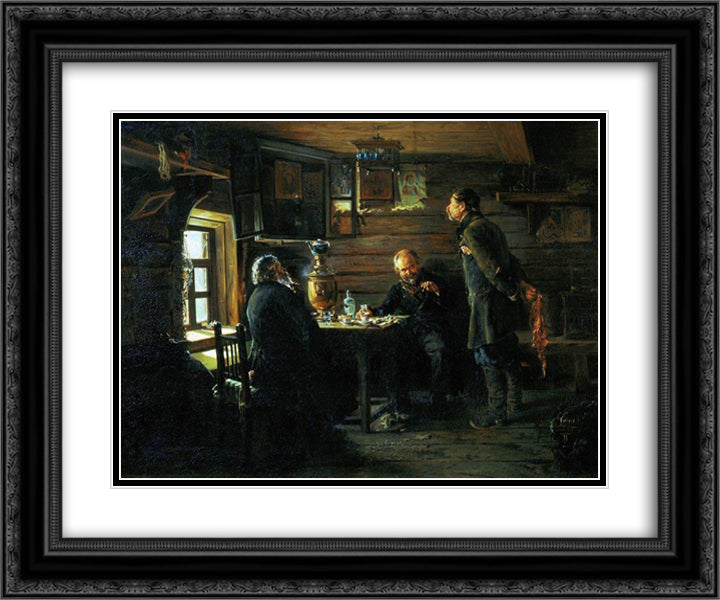 Fans of nightingales 24x20 Black Ornate Wood Framed Art Print Poster with Double Matting by Makovsky, Vladimir