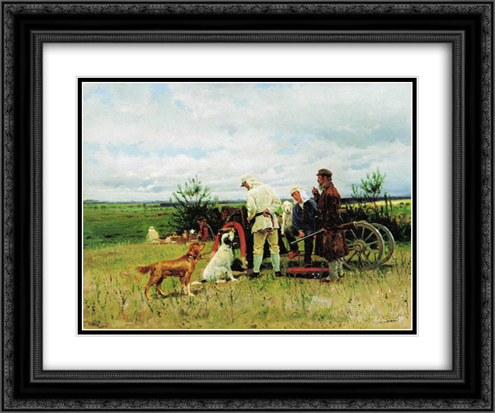 Hunters at Rest 24x20 Black Ornate Wood Framed Art Print Poster with Double Matting by Makovsky, Vladimir