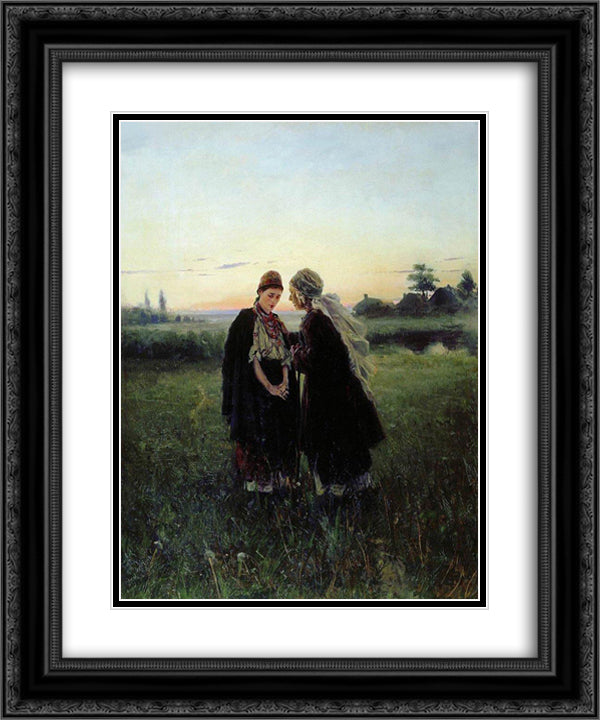 Mother and daughter 20x24 Black Ornate Wood Framed Art Print Poster with Double Matting by Makovsky, Vladimir